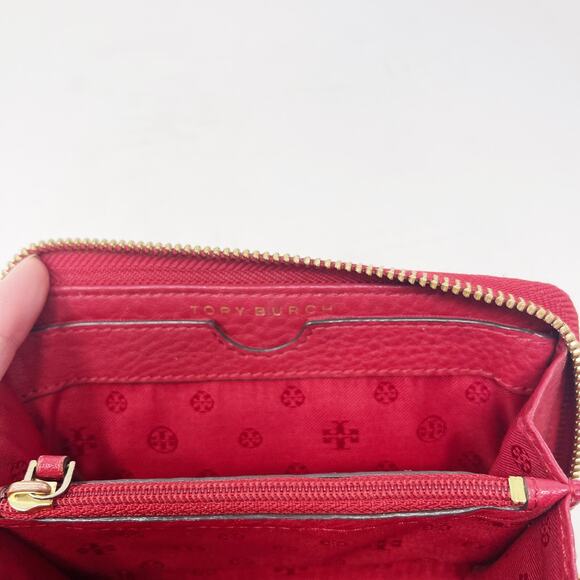 Tory Burch Red Robinson Clutch Wallet Saffiano Leather Full Zip Around Pocket - Picture 8 of 12